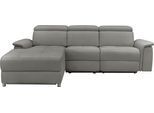 Ecksofa OTTO HOME "Pareli, L-Form, 259cm,m. Recamiere, Echtleder, Kunstleder, Webstoff", grau, B:259cm H:98cm T:163cm, Webstoff (95% Polyester 5%Nylon), Sofas, Ecksofa, man. o. elektr. Relaxfunktion, USB/Kopfteilverstellg u. LED