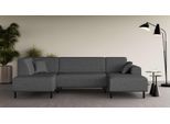 Wohnlandschaft OTTO HOME "ARROS U-Form mit Wellenunterfederung, Maße B/T/H: 300/163/81 cm", grau (dunkelgrau), B:300cm H:81cm T:163cm, 100% Polyester, Sofas, Wohnlandschaft, incl. Zierkissen, mit Recamiere links/rechts bestellbar, auch in Cord