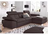 Ecksofa EXXPO - SOFA FASHION "Spring, super bequem, mit Armteil- und Kopfteilfunktion", braun (mocca), B:284cm H:81cm T:181cm, Luxus-Microfaser (100% Polyester);Struktur (100% Polyester);NaturLEDER (echtes Rindsleder) in Sitz und Rücken. Korpus in passendem Kunstleder SOFTLUX bezogen, Sofas, Ecksofa, L-Form, wahlweise mit Bettfunktion und Bettkasten