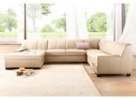 Wohnlandschaft DOMO COLLECTION "Norma Top, elegant und modern, flache Armlehnen, komfortabel, U-Form", beige (creme), B:328cm H:77cm T:90cm, Kunstleder SOFTLUX;Struktur (90% Polyester, 10% Polyacryl);NaturLEDER (handschuhweiches Rindsleder) im Sitz und Rücken - Korpus in farblich passendem Kunstleder SOFTLUX, Sofas, Wohnlandschaft, wahlweise mit Bettfunktion, mit viel Platz