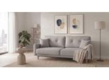3-Sitzer OTTO HOME "TRIPLO optionale Schlafsofa mit Bettkasten, Maße B/T/H: 215/100/89 cm", grau (hellgrau), B:215cm H:89cm T:100cm, Luxus-Microfaser weich (92% Polyester, 8% Nylon);Filzoptik ( 100% Polyester);Luxus-Microfaser Vintageoptik (100% Polyester), Sofas, Wahlweise Bettfunktion - Liegefläche 145x191 cm, Rücken-, Zierkissen