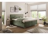 Boxspringbett HAPO "Neyla erhältlich in den Breiten 100, 160, 180 & 200cm", grün (olive), B:211cm L:200cm, Komplettbetten, Boxspringbett, in verschiedenen Matratzenqualitäten, Härtegraden und Farben verfügbar