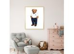 Bild mit Rahmen QUEENCE "Vintage Polo Club Teddy Bär", braun (farbe rahmen: beige, farbe bild(er): blau), B:40cm H:50cm T:1,5cm, Acrylglas, Holzrahmen, Bilder, HD Premium Poster-Druck inkl. Echtholzrahmen in beige