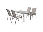 Gardenson , Silberfarben, Braun , Metall, Textil , Uni , Stühle stapelbar, Tisch mit Glasplatte ,
