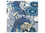 Viskose-Jersey "Kreise & Blätter", weiß/blau