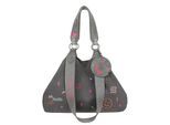 Henkeltasche FRITZI AUS PREUSSEN "Izzy Medium Limited Embro Fun", Damen, Gr. B/H/T: 15cm x 29cm x 42cm, grau (anthrazit), Baumwolle, mehrfarbig, Taschen, mit Stickdetails und Pocket-Anhänger