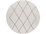 Teppich PACO HOME "Haral 786", weiß, H:9mm Ø:120cm, Polyester, Polypropylen, Teppiche, Teppich, Kurzflor, Scandi Design, Rauten Motiv