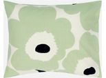 Kissenbezug MARIMEKKO "UNIKKO", grün (sanftes weiß, sage, dunkelblau), B:80cm L:80cm, Seersucker, Obermaterial: 100% Baumwolle, Kissenbezüge, Kissenbezug, in 80x80cm, passend zum Bettbezug UNIKKO
