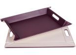 Tablett FREEFORM "DUO, 2-farbiges Wendetablett, Tablett und Tisch-Set in einem, wendbar", lila (pflaume, elfenbeinfarben), B:35cm H:0,8cm L:45cm, Kunstleder, Tabletts, mit Doppelfunktion, pflegeleicht und kann platzsparend verstaut werden