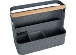 Leitz Schreibtisch-Organizer, 3 Fächer + 3 Stifteschlaufen, bis 7,5 kg, B 380 x T 190 x H 300 mm, Aufhängefunktion, Holzgriff, Recycling-Filz, dunkelgrau