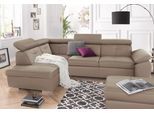 Ecksofa EXXPO - SOFA FASHION "Spring, super bequem und komfortabel mit Armteil- und Kopfteilfunktion", braun (schlamm), B:274cm H:81cm T:206cm, NaturLEDER (echtes Rindsleder) in Sitz und Rücken. Korpus in passendem Kunstleder SOFTLUX bezogen;Luxus-Microfaser (100% Polyester);Struktur ( 100% Polyester), Sofas, Ecksofa, wahlweise mit Bettfunktion und Bettkasten, L-Form