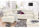 Ecksofa EXXPO - SOFA FASHION "Spring, super bequem und komfortabel mit Armteil- und Kopfteilfunktion", weiß (altweiß), B:274cm H:81cm T:206cm, NaturLEDER (echtes Rindsleder) in Sitz und Rücken. Korpus in passendem Kunstleder SOFTLUX bezogen;Luxus-Microfaser (100% Polyester);Struktur ( 100% Polyester), Sofas, Ecksofa, wahlweise mit Bettfunktion und Bettkasten, L-Form