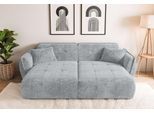 Big-Sofa HOME AFFAIRE "MIRELDA Design-Sofa mit Steppungen, extra tief, Breite 251 cm", grau (hellgrau), B:251cm H:81cm T:155cm, 100% Polyester, Sofas, Big-Sofa, Sitztiefe 123cm, elegant und bequem, 2 Zierkissen, belastbar bis 480kg