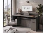 Schreibtisch OTTO HOME "Peooria Computertisch mit Monitoraufsatz & Towerfach, viel Stauraum", graphit, graphit, graphit, B:160cm H:91cm T:70cm, Tische, Schreibtisch, Büroschreibtisch, Gamingtisch mit Schublade, modern, Breite 160 cm