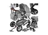 tectake® Kombi-Kinderwagen, 2 in 1, klappbar, mit 5-Punkt-Gurt, Bremse, Schutzbügel und Handschlaufe, pulverbeschichteter Aluminiumrahmen, pflegeleichter Stoffbezug, für 0 bis 36 Monate geeignet, Belastbarkeit 15 kg
