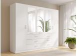 Kleiderschrank OTTO HOME "KOS Garderobe mit 6 Schubladen, Kleiderstange, 5 Einlegeböden, Spiegel", weiß, B:250cm H:200,5cm T:58cm, Melamin, Schränke, Kleiderschrank, Wäscheschrank mit 5 Drehtüren, silber Griffen, Maße B/H/T 250/200/58cm