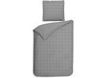 Wendebettwäsche HECKETT & LANE "Diamante", grau (glacier grau), B/L: 135cm x 200cm, 1 Stk., 1 Stk., Mako-Satin, B/L: 80cm x 80cm, 2 Stk., Mako-Satin, Obermaterial: 100% Baumwolle, Bettwäsche, Wendebettwäsche, kariert, hochwertiges Mako-Satin, Bettwäsche ab 135x200 cm.