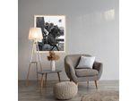 Bild mit Rahmen QUEENCE "Vintage Polo Pferderennen", schwarz-weiß (farbe rahmen: beige, farbe bild(er): schwarz), B:50cm H:70cm T:1,5cm, Acrylglas, Holzrahmen, Bilder, Bild mit Rahmen, HD Premium Poster-Druck inkl. Echtholzrahmen in beige