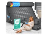 ELONEO Rückenkissen Anthrazit 90 cm breit mit Verstellbarer und Abnehmbarer Nackenrolle, Keilkissen für Bett und Sofa geeignet, dreieckiges Lesekissen, Kissen mit waschbarem Bezug, praktisches Seitenfach