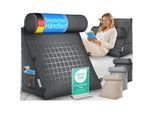 ELONEO Rückenkissen Anthrazit 50 cm breit mit Verstellbarer und Abnehmbarer Nackenrolle, Keilkissen für Bett und Sofa geeignet, dreieckiges Lesekissen, Kissen mit waschbarem Bezug, praktisches Seitenfach