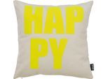 Dekokissen DONE. "HAPPY", gelb (beige, neon gelb, schriftzug), B:45cm L:45cm, Polyester, Dekokissen_Sitzkissen_Kissenhüllen, Extra weiche Haptik