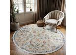 Muratap Picasso sarough vintage rond vloerkleed creme / beige laagpolig
