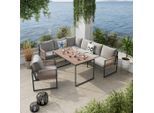 Beldano , Naturfarben, Dunkelgrau, Beige , Metall, Kunststoff, Glas, Textil , Füllung: Schaumstoff,Polyester , L-Form , 187x244.50 cm , Tisch mit Glasplatte ,