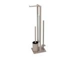 Wenko Wc-Bürstenkombination Rivalta, Weiß, Taupe, Metall, 18x70x23 cm, Bürstenkopf austauschbar, Ersatzrollenhalter, Papierhalter, Badezimmer, WC Ausstattung, WC Bürstengarnituren