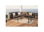 Ambia Garden Dining-Loungeset, Natur, Dunkelgrau, Metall, Glas, Textil, 4-teilig, Füllung: Polyester,Schaumstoff, Polyester, links montierbar, rechts montierbar, 205.5x265.5 cm, rostfrei, wetterbeständig, wetterfest, Loungemöbel, Gartenlounge-Sets