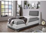 Boxspringbett MAINTAL, grau (grau, weiß), B:112cm L:212cm, Strukturstoff-Bezug 100% Polyester;Kunstleder 100% PU;Bezug der Spiegelfläche Matratzendrell aus 100% Polyester, Komplettbetten, Boxspringbett, verstellbare Kopfstütze