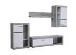 Wohnzimmer-Set HOME AFFAIRE "Rosso Wohnwand, Mediawand, Anbauwand, für TV bis 60', Breite 267 cm", grau (beton), B:266,5cm H:186cm T:41,5cm, Glas, Holzwerkstoff, Kunststoff, MDF, Metall, Kastenmöbel-Sets, Wohnzimmer-Set, Set besteht aus Highboard, TV-board, Wandregal und Hängeschrank