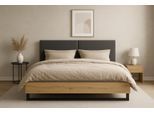 Polsterbett OTTO HOME "PEERY Bettgestell mit gepolstertem Kopfteil, Lattenrost und Bettkasten", schwarz, natur, dunkelgrau, B:165,8cm H:98,1cm L:211,4cm, 100% Polyester, Betten, Polsterbett, mit einem Metallrahmen mit Hebemechanismus, Kufengestell