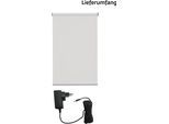 Elektrisches Rollo SUNLINES "New York", weiß (weiß, weiß), B:180cm H:180cm, Polyester, Rollos, Elektrisches Rollo, appgesteuert via Bluetooth, mit Motor und Akku, weißer Fallstab