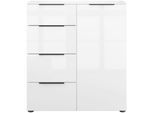 Highboard MANJANA MÖBEL "mit Chrom oder Schwarz matten Metallgriffen & Glasfront, Soft-Close", weiß matt, weißglas, metall schwarz matt, B:90cm H:98,7cm T:40cm, Glas, Holzwerkstoff, Metall, Sicherheitsglas ESG, Sideboards, Highboard, melaminbeschichteter Korpus, mit Vollauszug, Made in Germany