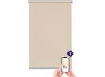 Elektrisches Rollo SUNLINES "Las Vegas", beige (creme, silberfarben), B:80cm H:180cm, Polyester, Rollos, Elektrisches Rollo, appgesteuert via Bluetooth, mit Motor und Akku, silberner Fallstab