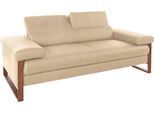2-Sitzer W.SCHILLIG "finn wahlw. mit Sitztiefenverstellung & Kopfstützenverstellung, bequem", beige (sahara s37), B:210cm H:71cm T:106cm, Flachgewebe S22 (100% Polyester);Stoff S37 (100% Polyester);Longlife Xtra-Leder Z59: Glattleder mit modischer Prägung. Hautstärke 0, 9 - 1, 1 mm, Sofas, 2-Sitzer, German Design Award 2016, Fußgestell Nussbaum natur, Breite 210 cm