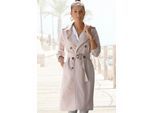 Trenchcoat LASCANA "mit Reverskragen und mit Bindegürtel zum Regulieren", Damen, Gr. 38, beige, Web, Obermaterial: 79% Polyester, 17% Viskose, 4% Elasthan, figurumspielend knielang, V-Ausschnitt, gerader Abschluss, Mäntel Trenchcoat, leichter Damenmantel ohne Futter, Frühlingsmantel, casual-chic