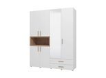 Kleiderschrank HOME AFFAIRE "Donald, inklusive Kleiderstangen und Einlegeböden, FSC-zertifiziert", weiß (opaque weiß), B:179cm H:227cm T:56,5cm, FSC-zertifizierter Holzwerkstoff, Schränke, Kleiderschrank, In 2 Breiten, mit Spiegel und Schubladen, 1 offenes Fach in Holzoptik