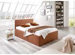 Polsterbett "Davos", braun, B:145cm H:98cm L:210cm, Bezug Bett: Microfaser (100% Polyester);Bonnell-Federkernmatratze: 51% Polypropylen, 39% Polyester und 10% Baumwolle;Kaltschaummatratze: 100% Polyester, Bezug abnehm- und waschbar bis 60C, WESTFALIA SCHLAFKOMFORT, Betten, Polsterbett, inkl. Bettkasten bei Ausführung mit Matratze
