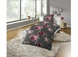 Bettwäsche KINZLER "Polycotton Flanell", grau (rosen mit ornament), B/L: 135cm x 200cm, 1 Stk., 1 Stk., Polyester, B/L: 80cm x 80cm, 2 tlg., Polyester, Obermaterial: 100% Polyester, Bettwäsche, Bettwäsche, besonders weich, verschiedene Designs