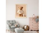 Bild mit Rahmen QUEENCE "Vintage Polo Teddy Bär Mädchen mit Schleife", beige (farbe rahmen: beige, farbe bild(er): beige), B:30cm H:40cm T:1,5cm, Acrylglas, Holzrahmen, Bilder, Bild mit Rahmen, HD Premium Poster-Druck inkl. Echtholzrahmen in beige