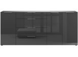 Kommode MANJANA MÖBEL "Style", grau (anthrazit matt, glas anthrazit, metall chrom), B:225cm H:98,7cm T:40cm, Glas, Holzwerkstoff, Metall, Sicherheitsglas ESG, Sideboards, Kommode, mit Glasfronten, mit Metallgriffen, melaminbeschichtet