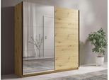 Kleiderschrank OTTO HOME "Kleiderschrank Fresnooo mit 5 Einlegeböden, Spiegel und Kleiderstange", beige (natur), B:200,6cm H:207cm T:61,5cm, Melamin, Schränke, Kleiderschrank, Garderobe mit 2 Schwebetüren, B/H/T 200/207/62 cm