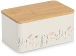 Vorratsdose ZELLER PRESENT "m. Bambusdeckel "Flowers", beige (weiß), B:12,5cm H:95cm L:20,5cm, Bambus, Metall, Lebensmittelaufbewahrungsbehälter, Vorratsdose, Moderne Materialkombination, 1650 ml