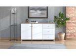 Kommode HOME AFFAIRE "Burgundy Sideboard, Schubladenschrank, mit viel Stauraum", weiß (opaque weiß, flagstaff eiche), B:162cm H:85cm T:40cm, Holzwerkstoff, MDF, Sideboards, Kommode, Hochglanzfronten und eine Innenausstattung in Flagstaff Eiche