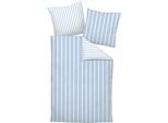 Wendebettwäsche JANINE "modernclassic 39028-28", blau (perlblau), B/L: 155cm x 220cm, 1 Stk., 1 Stk., Mako-Satin, B/L: 80cm x 80cm, Mako-Satin, Obermaterial: 100% Baumwolle, Bettwäsche, Wendebettwäsche, mit Reißverschluss