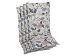 Sesselauflagenset, Beige, Blau, Textil, 4-teilig, Floral, Füllung: Schaumstoff, Vlies, 50x6x120 cm, Oeko-Tex® Standard 100, pflegeleicht, hochwertige Qualität, langlebig, für den Außenbereich geeignet, mittels Bändern zu befestigen, Gurtband befestigen, Outdoor-Kissen, Gartenstuhlauflagen, Hochlehner-Auflagen