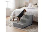 FEANDREA Hundetreppe, 2/3/4/5 Stufen Haustiertreppe aus grauem Cordstoff Waschbar hellgrau L
