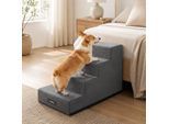 FEANDREA Hundetreppe, 2/3/4/5 Stufen Haustiertreppe aus grauem Cordstoff Waschbar schiefergrau XL