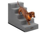 FEANDREA Hundetreppe, 2/3/4/5 Stufen Haustiertreppe aus grauem Cordstoff Waschbar hellgrau XXL